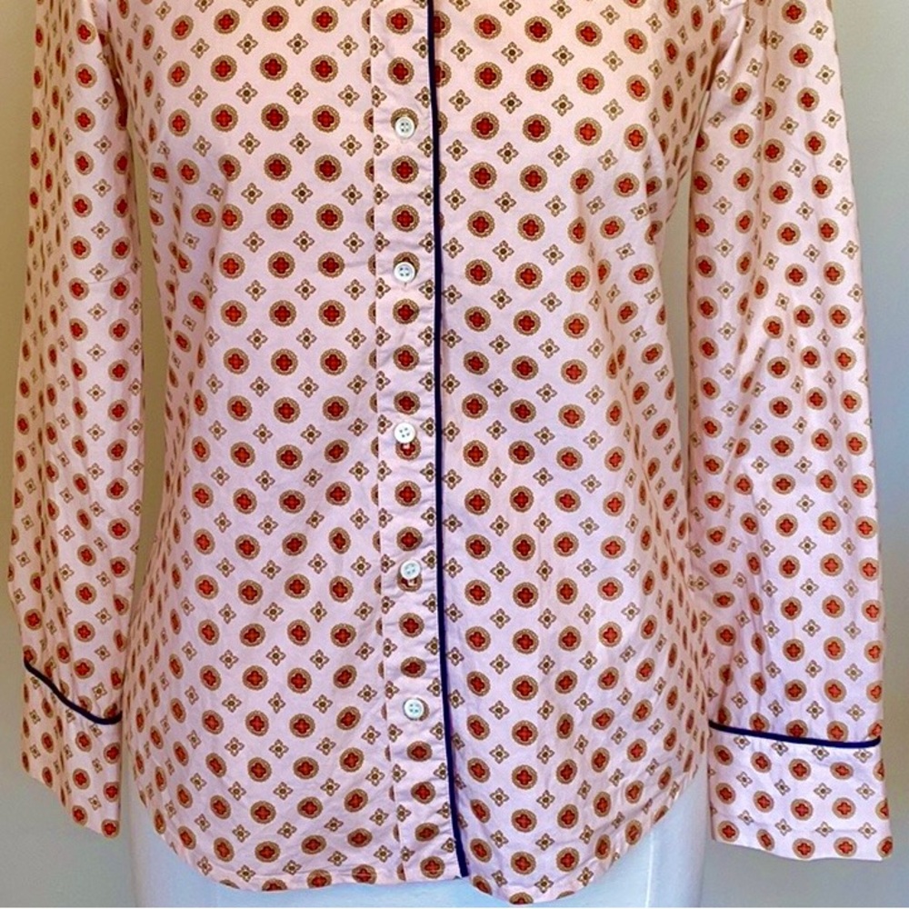 J. Crew Pink Red Gold Geometric SZ 2 Modern Contemporary Preppy Retro Office Top - Picture 3 of 10